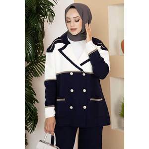 ชุดถักฮิญาบแบบมีกระดุม2ชิ้นสีน้ำเงินเข้ม - Product Image 2