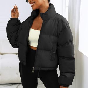 Veste matelassée décontractée pour femmes tricotée respirante rembourrée coupe ample épaissir léger coton col montant conception unie - Product Image 3