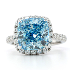 2.00ct Lab Grown Fancy Intense Blue Diamond Halo Solitaire avec bague d'assent Bague de fiançailles et de mariage en or blanc 14 carats - Product Image 1