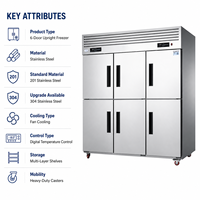 Kulkas Freezer 6 Pintu 1560L Dua Suhu Pendingin Kipas Stainless Steel untuk Restoran