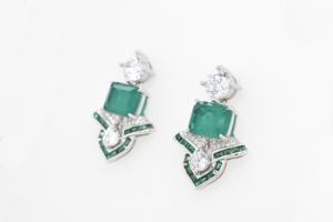 LAVINA Jade Light Baoyun Women's Trendy Art Deco Luxury <b>Stud</b> Earrings with Zircon and Rhodium & <b>Silver</b> Plating for Gift - Product Image 2