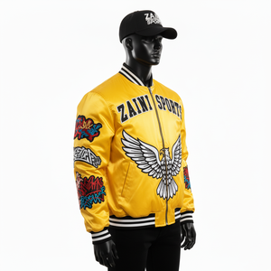 Veste bomber en satin de luxe pour homme, tissu brillant 220 GSM, couleurs vibrantes, broderie, logo personnalisé, design appliqué, veste en satin pour homme - Product Image 3