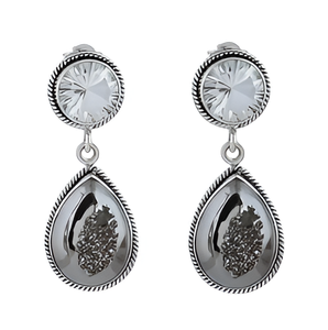 Pear Druzy Round Quartz Gemstone 925 <b>Sterling</b> <b>Silver</b> <b>Stud</b> Dangle <b>Earrings</b> Classic <b>Silver</b> Plated Fashionable <b>Earring</b> for Women. - Product Image 5