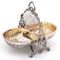Chauffe-biscuits isolant Art Déco en argent vieilli, à double coque gravée et décorée, pour cuisson à la vapeur