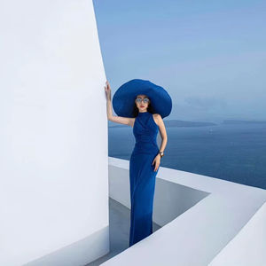 Robe longue bleu marine à épaules dénudées pour femmes d'été Polyester Spandex Design unique OEM ODM Vietnam - Product Image 1