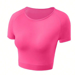 T-shirt court en coton respirant surdimensionné vierge simple perte de l'ajustement T-shirt athlétique en spandex pour la gym T-shirt court pour femmes - Product Image 6