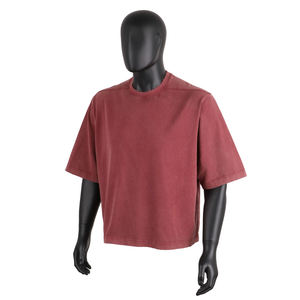 SPORTISH IMPEX <b>Oversized</b> Washed <b>Red</b> Cotton T-<b>Shirt</b> Boxy Cropped Distressed Acid Wash Unisex Tee - Product Image 1
