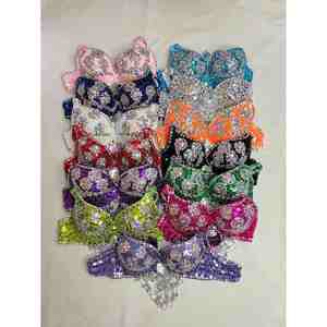 Soutien-gorge de sport noir design personnalisé pour femmes avec perles Traje de danse du ventre de qualité pour exportation - Product Image 5