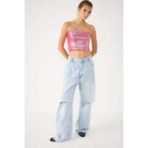 <b>Shiny</b> Fabric Strapless Crop <b>Top</b> - Product Image 2