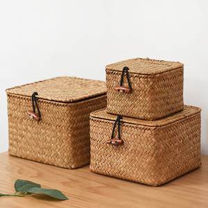 Seagrass <b>lidded</b> containers boxes great deal sea grass container box handmade straw <b>baskets</b> - Product Image 5
