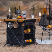 Table de Camping Portable Roll-Top Organisateur de Stockage à 2 Couches Planche à Découper Intégrée, Aluminium Pliable pour Cuisine Extérieure BBQ