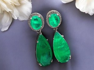 ต่างหูห้อยสีเงิน925ต่างหูสีเขียวมรกตของขวัญวันครบรอบวันคริสต์มาสวาเลนไทน์หินสำหรับเครื่องประดับที่สง่างามของเธอ - Product Image 2