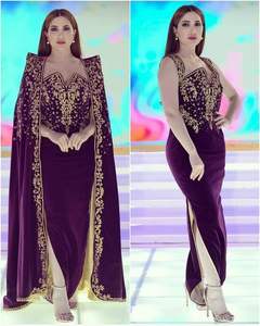 2024 violet Karakou Caftan robe avec broderie travail velours châle cristal verre perles stonesequence Dabka travail en soie - Product Image 3