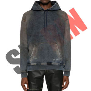 Quantité minimale de commande bas fabriqué en usine sur mesure unisexe Track denim pull à capuche mélange de coton finition en détresse cordon capuche goutte épaule - Product Image 3