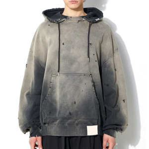 Sudadera con capucha de impresión personalizada 465gsm, sudadera con capucha de pintura en aerosol rasgada desgastada de peso pesado, sudaderas con capucha Sunfaded de lavado liso - Product Image 1