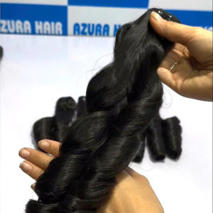 Cheveux humains Remy du Vietnam, double trame, sans produits chimiques, volumineux, ondulations naturelles, couleur noire. - Product Image 1