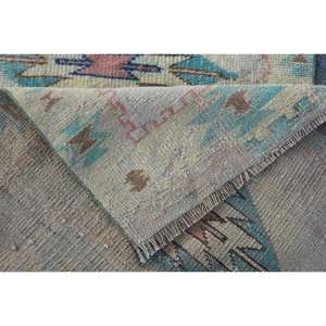 Alfombra de área de lana Kilim turca Vintage verde Beige con patrón abstracto 9x12 tamaño rectangular para entrada espacio más grande respaldo de látex - Product Image 2