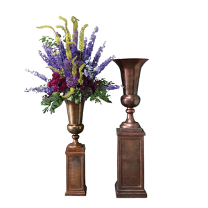 Juego de cuencos de flores de aluminio con pedestal envejecido dorado decorativo de 2 floreros de diseño de textura de lujo para Decoración de mesa de boda - Product Image 5