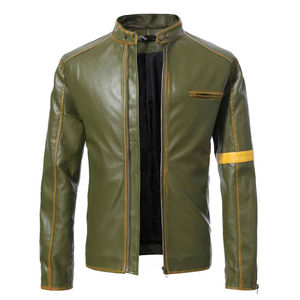 Veste en cuir pour homme de haute qualité, fabriquée au Pakistan, à col fin, imperméable et coupe-vent, personnalisable sur le devant - Product Image 1