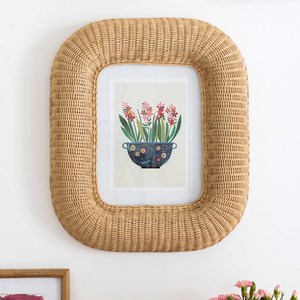 Cadre photo en bois pour accessoires de photographie muraux rectangulaires avec tissage en rotin - Product Image 5