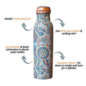 ขวดน้ำทองแดงอายุรเวททำมือพร้อมลวดลาย  ขวดน้ำทองแดงแท้ ดีไซน์ขวดทองแดงจากนักออกแบบ งานศิลปะมีนา - Product Image 6