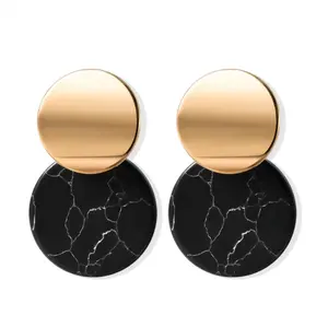 Modern design marble and brass earring 100% Natural Stone Earrings Jewelry customized size Earrings Wholesale