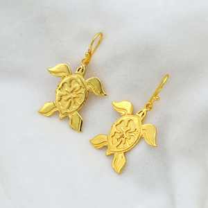 ต่างหูลายดอกไม้รูปเต่าทองเหลืองชุบทอง18K ทันสมัยเต่าสไตล์ฮาวาย - Product Image 4
