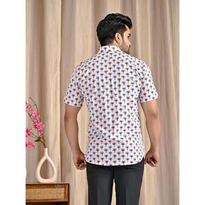 Camisa Casual 100% Algodón con Estampado Digital, Blanca, Manga Corta, Tejido Popelina, Transpirable y Suave, Talla XL - Product Image 6