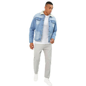 Oem Hombres Jeans Chaqueta de mezclilla con Cuello de piel de manga larga Blanco Sherpa Forro Hombres Detalle de solapa Borg Collar Hombres Chaqueta de abrigo de mezclilla - Product Image 2