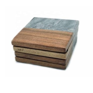 Ensemble de 4 sous-verres en bois d'acacia et marbre pour table à manger, café, boisson, thé, décoration moderne pour la décoration intérieure - Product Image 4