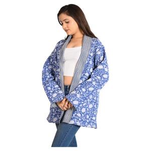 Autumn Boho Style Women's Cotton Quilted Jacket Floral Print Block Handmade <b>Coat</b> Reversible Casual Wear with Short Length - Product Image 2