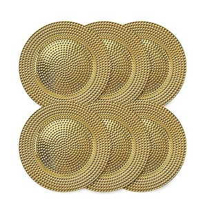 Charger Plate <b>for</b> Wedding and Parties <b>Set</b> of <b>6</b> Metal Charger Plate Gold Color Hammered Design <b>Dinnerware</b> Uses - Product Image 1