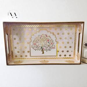 Plateau de service rectangulaire en bois plaqué or au design moderne, motif portrait, résistant à la chaleur, léger, décoration de Noël - Product Image 3