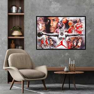 Póster Moderno de Michael Jordan Estilo Art Deco, Collage en Lienzo y Papel con Marco de Madera para Decoración de Paredes en el Hogar - Product Image 2