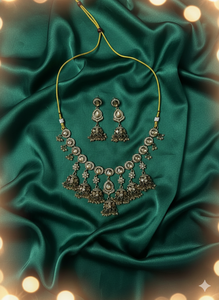 Designer Party Wear <b>Antique</b> <b>Gold</b> Plated Zircon Jewelry Traditional Beautiful Design Simple Choker Necklace Set Earring Women - Product Image 4