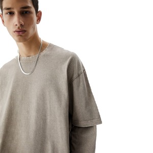 MOQ bajo del fabricante 100% Camiseta de manga doble de algodón para hombre Camisetas de manga larga vintage de gran tamaño Sun Fade Diseño liso - Product Image 2