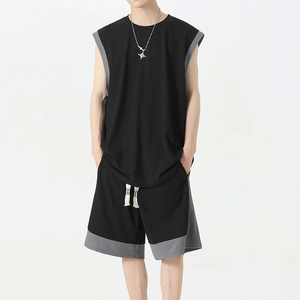 NH39 Ensemble de sport sans manches en tricot côtelé et gaufré, avec un débardeur et un short doux et léger - Product Image 3
