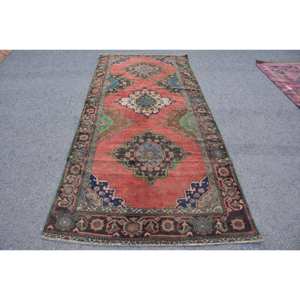 Alfombra de lana verde roja Oriental de 4,5x9,8 pies, tejido plano de retazos turco Vintage para decoración para sala de estar, respaldo de látex - Product Image 1