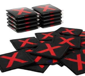 Parche Bordado Estilo Drop Zone con X Roja sobre Negro, Insignia Táctica para Uniforme - Product Image 1