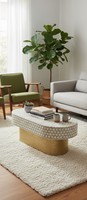 Table basse circulaire artisanale en MDF de pin avec incrustation de os dorés, décoration esthétique moderne, artisanat, maison, écologique, imperméable