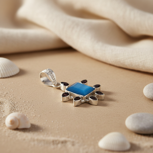 925 Silver Fine Pendant <b>Necklace</b> with Blue Gemstone for Women - Product Image 3