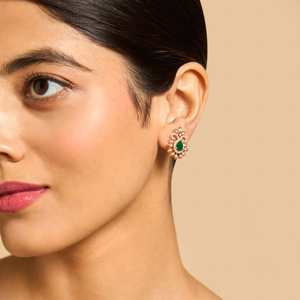 Boucles d'oreilles pendantes en forme de fleur en zircon doré, alliage de zinc, pierre de rubis verte pour mariage 170940 - Product Image 3