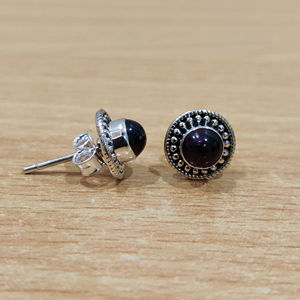 2.2 Gram Garnet <b>Stud</b> <b>Earrings</b> with Ball Shape Topaz Ruby White Yellow or Rose Gold 14K Bezel <b>Set</b> IGI Certified - Product Image 1