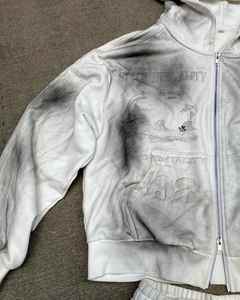 Unisex Vintage Maternity Acid Washed Sweat Suit | Thick Cotton Zip Hoodie & Flared Sweatpants with Freehand <b>Sketch</b> Design - Product Image 4