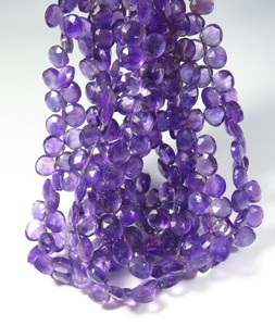 Gemas de amatista púrpura natural brasileña, hebra de 7,5 pulgadas, cuentas de corazón calibradas sueltas facetadas de 7mm, corte facetado - Product Image 3