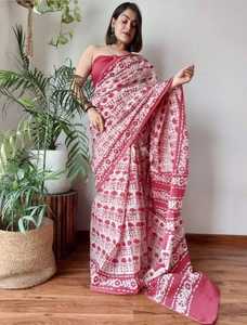 Indiase Stijl Originele Puur Zacht Linnen <span class=keywords><strong>Saree</strong></span> Met Digitaal Bedrukt Werk Nieuwste Ontwerp Met Lage Prijs Door Maruti Mode - Product Image 3