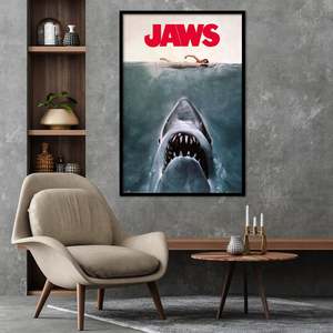 Modern Style Jaws Key Art-the Great White Shark <b>Poster</b> Black <b>Frame</b> for Wall Decor - Product Image 1