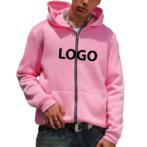 Logo brodé personnalisé de haute qualité 100% sweats à capuche en molleton de coton sweat à capuche zippé surdimensionné rose vierge coupe ajustée pour hommes - Product Image 4