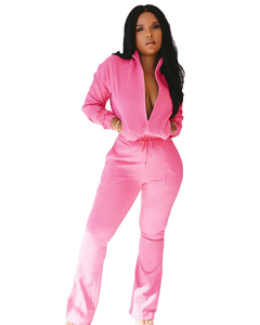 Chaude Sexy dame 2 pièces survêtement fermeture éclair cloche bas solide survêtement hiver grande taille automne femmes vêtements deux pièces ensemble 2025 - Product Image 4