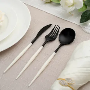 黑色不锈钢餐具套装婚礼度假村和咖啡厅餐具勺子叉刀餐具白色手柄